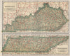 Kentucky & Tennessee state map showing railroads. POATES 1925 old vintage