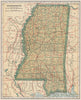 Mississippi state map showing railroads. POATES 1925 old vintage chart