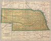 Nebraska state map showing railroads. POATES 1925 old vintage plan chart