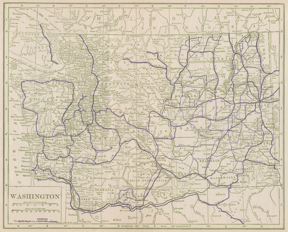 Washington State Highways. POATES 1925 old vintage map plan chart
