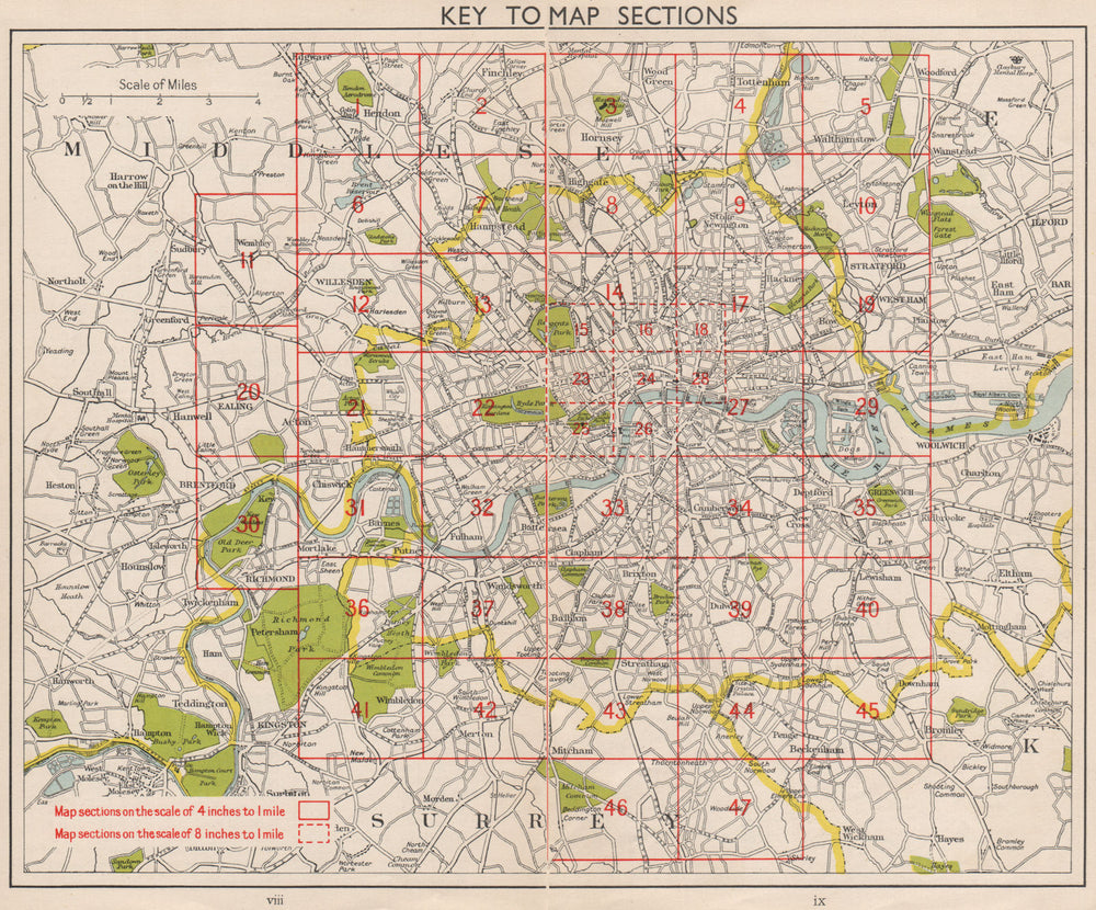 LONDON. Index map. Roads. BACON 1959 old vintage plan chart