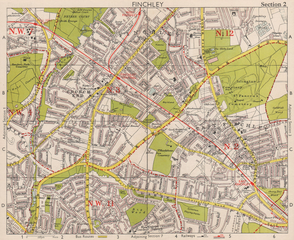 NW LONDON Finchley Church End Mill Hill Hampstead Garden Surburb.BACON 1959 map