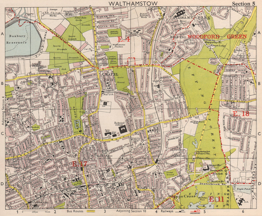 NE LONDON. Walthamstow Highams Park Chapel End Epping Forest. BACON 1959 map