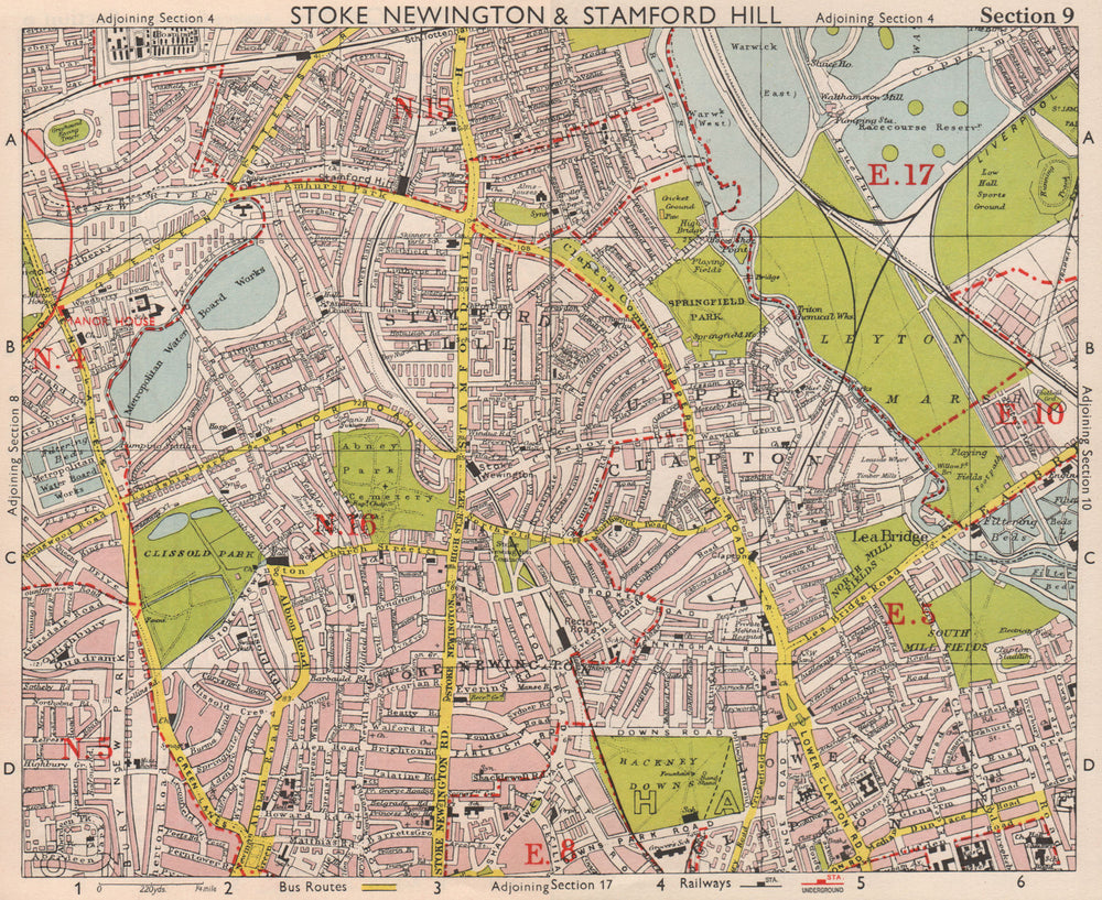 NE LONDON. Stoke Newington Stamford Hill Clapton South Tottenham BACON 1959 map