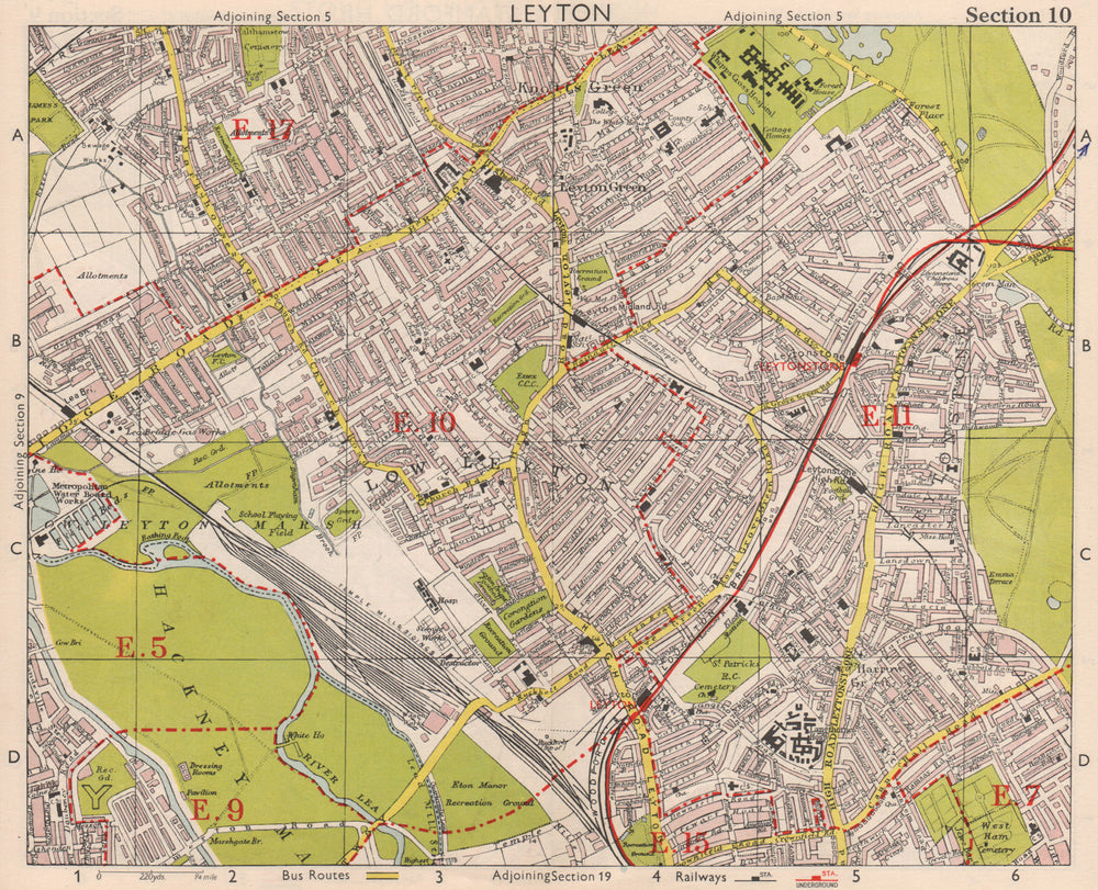 NE LONDON. Leyton Leytonstone Hackney Marshes Knotts Green. BACON 1959 old map