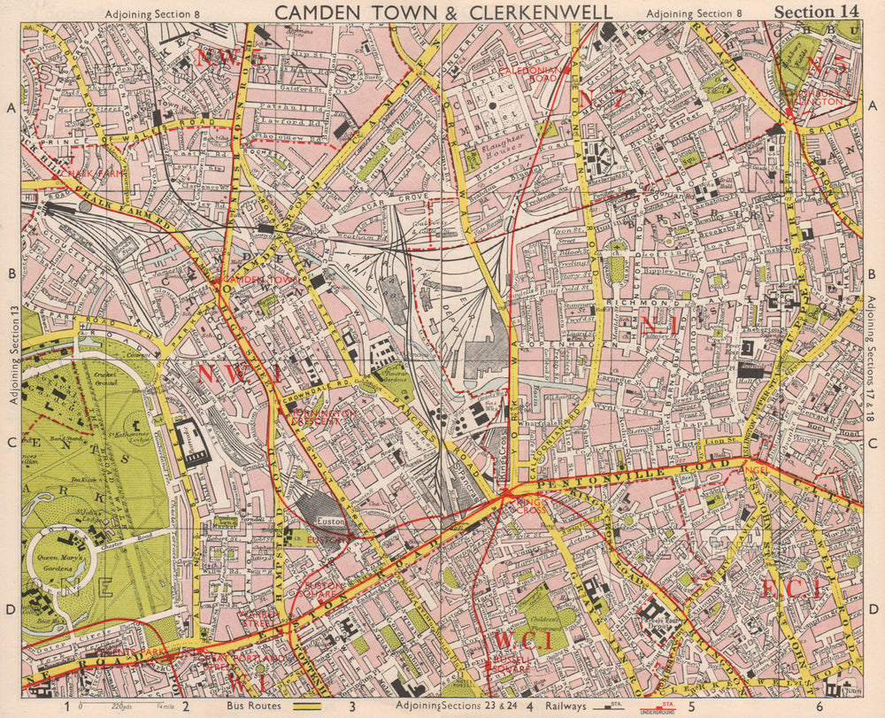N LONDON. Camden/Kentish Town Clerkenwell Bloomsbury Islington. BACON 1959 map