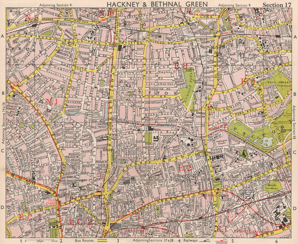 NE LONDON. Hackney Bethnal Green Shoreditch Hoxton Canonbury. BACON 1959 map