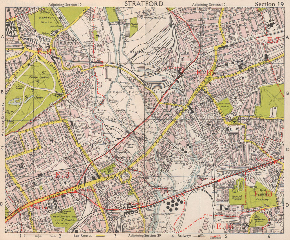 NE LONDON. Stratford Bow Hackney Wick West Ham Old Ford Plaistow.BACON 1959 map