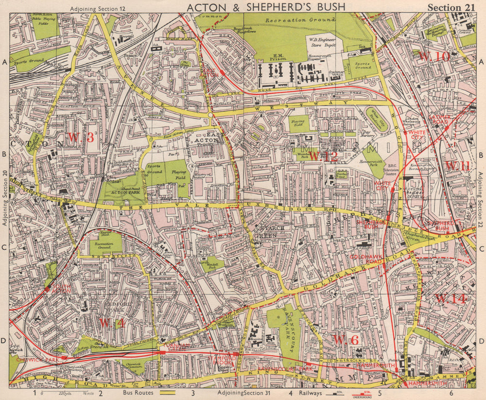 W LONDON. Acton Shepherd's Bush Brook Green West Kensington. BACON 1959 map