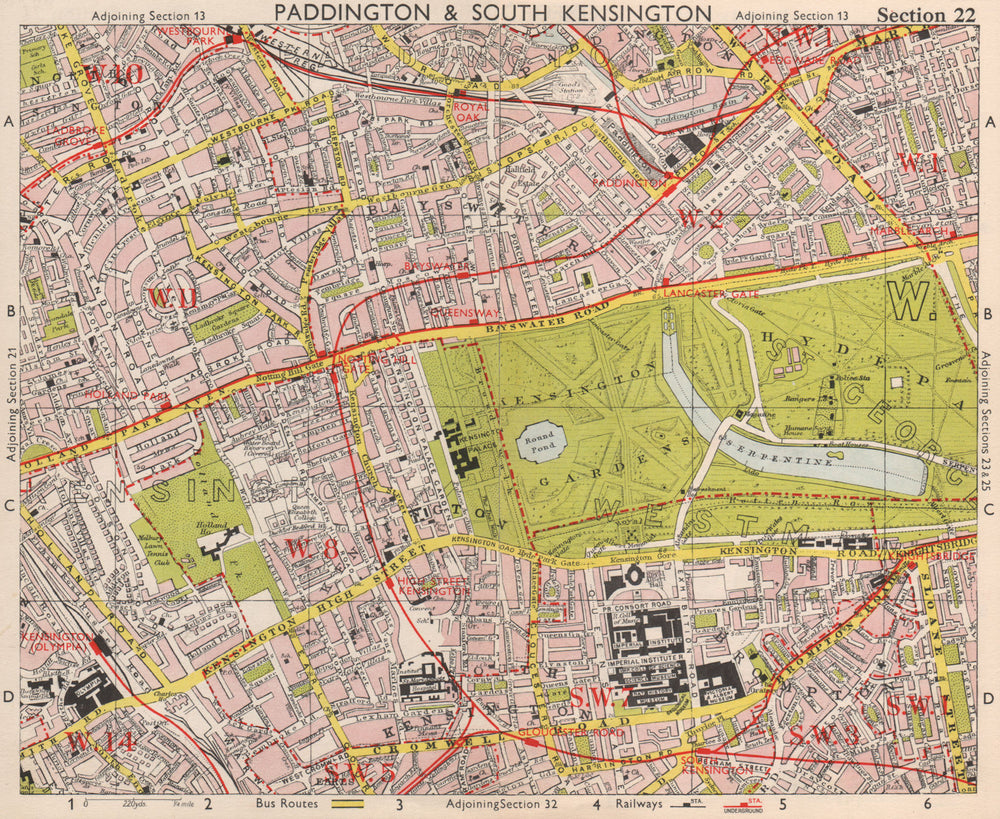 W LONDON. Paddington South Kensington Bayswater Notting Hill. BACON 1959 map