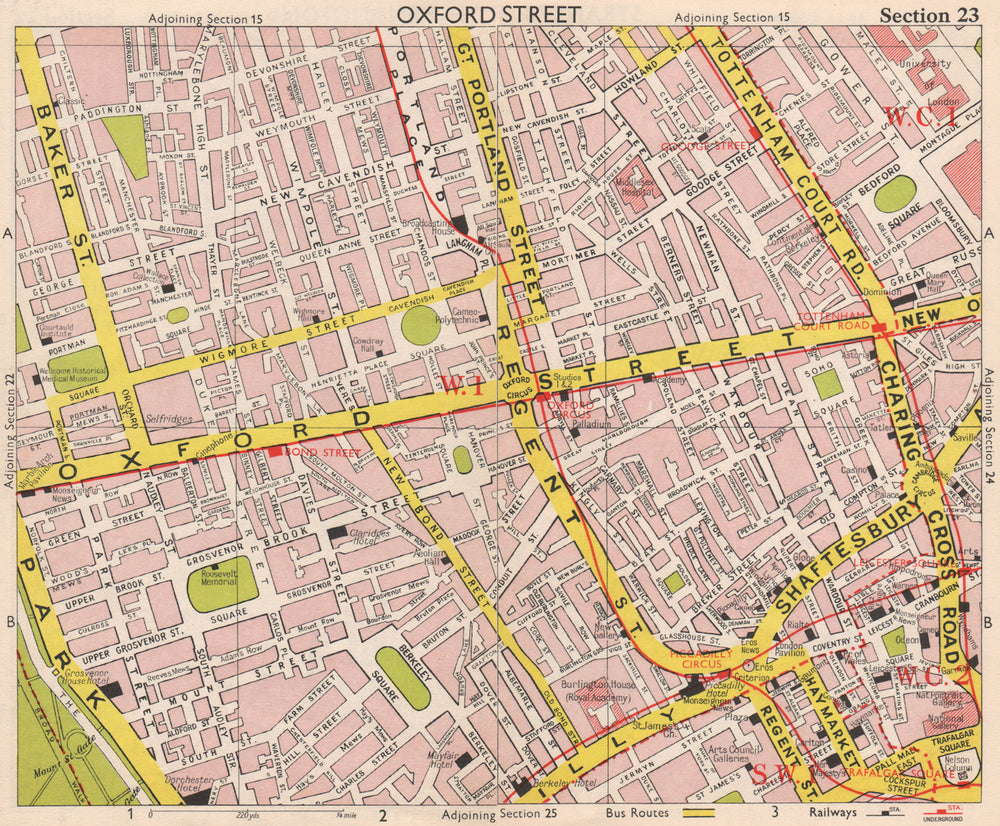 LONDON W1 Marylebone Mayfair Soho Fitzrovia West End Bloomsbury. BACON 1959 map