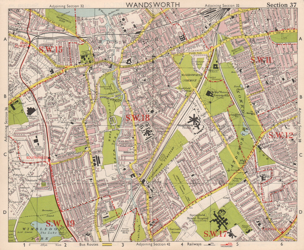 SW LONDON. Wandsworth E Putney Wimbledon Earlsfield Southfields. BACON 1959 map