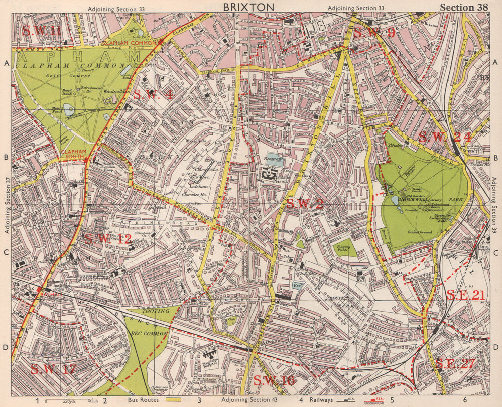 S LONDON. Brixton Clapham Balham Herne Hill Streatham Tusle Hill.BACON 1959 map