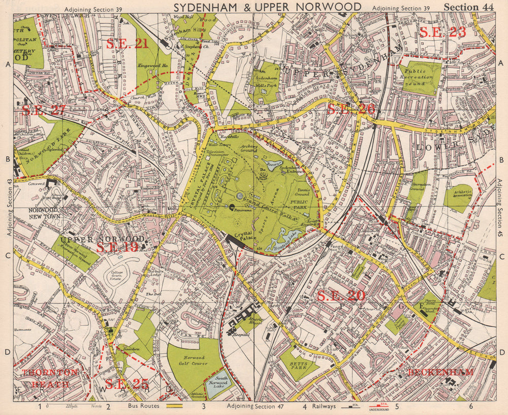 SE LONDON. Sydenham Upper Norwood Crystal Palace Sydenham Penge. BACON 1959 map