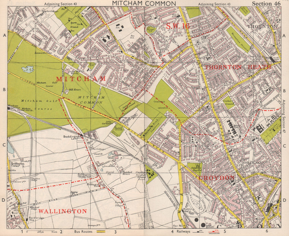 S LONDON. Mitcham Common Thornton Heath Croydon Beddington. BACON 1959 old map