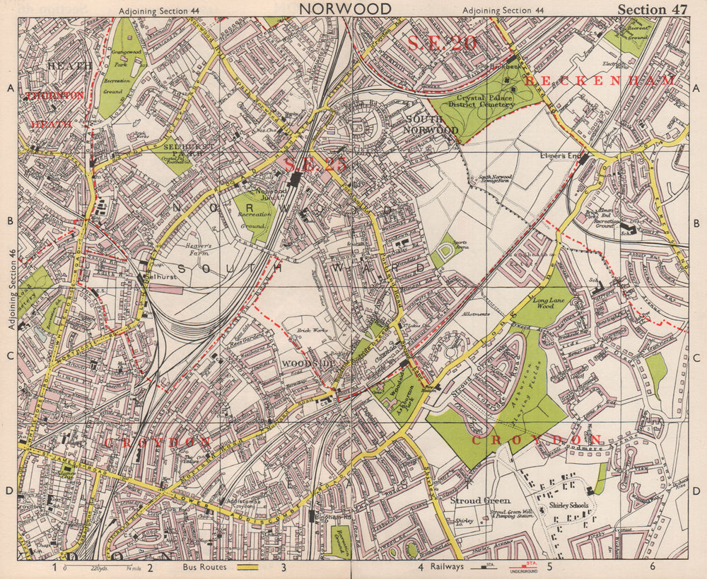 S LONDON. Norwood Elmer's End Selhurst Croydon Addiscombe. BACON 1959 old map
