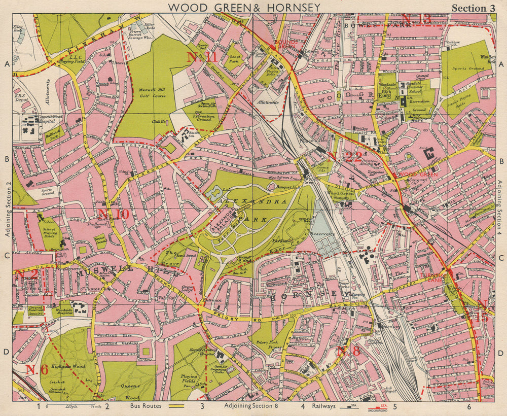 N LONDON. Wood Green Hornsey Muswell Hill Bowes Park Alexandra P.BACON 1963 map