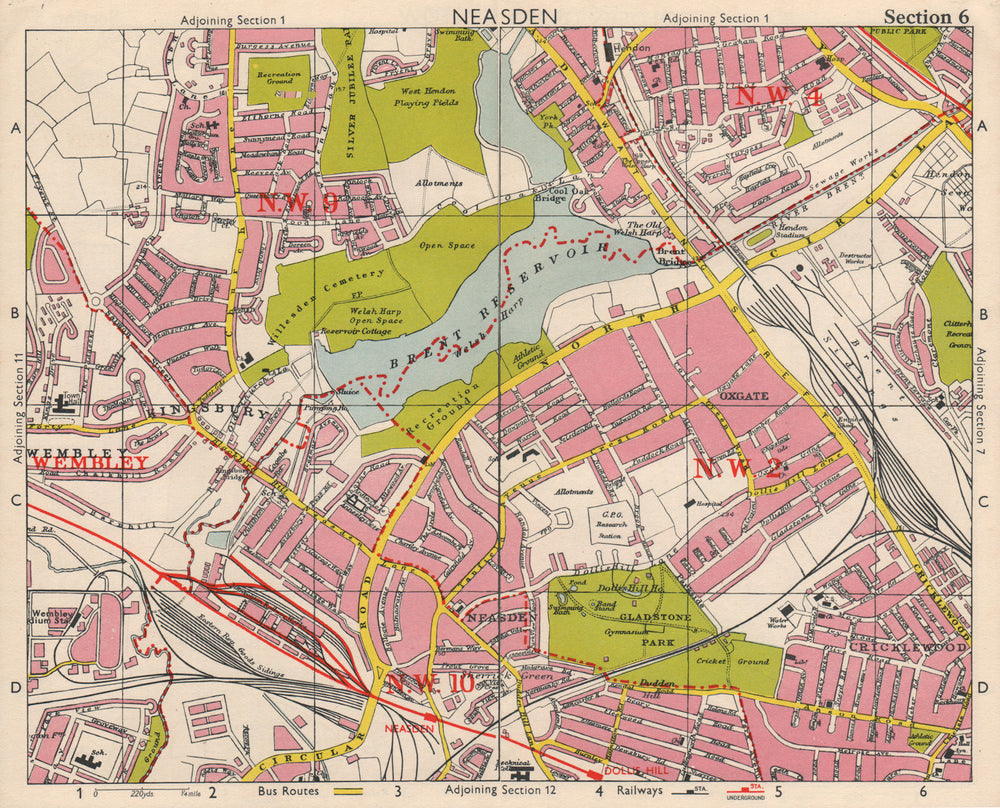 NW LONDON. Neasden Cricklewood Hendon Kingsbury Oxgate Brent. BACON 1963 map