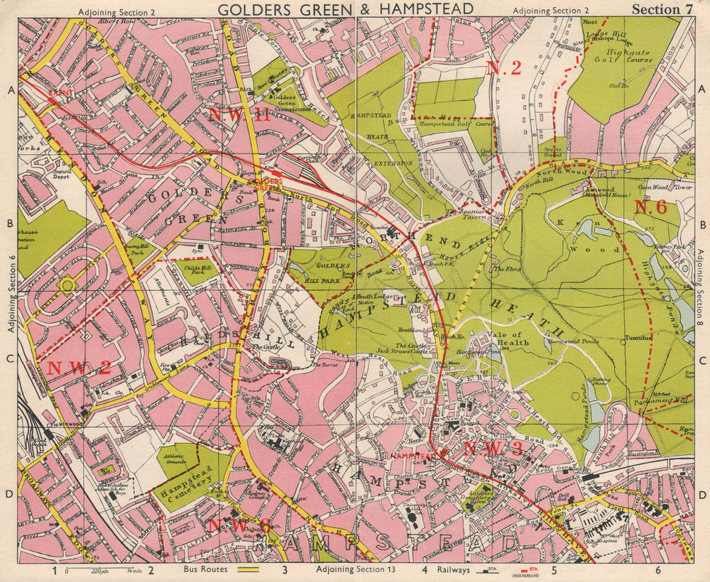 NW LONDON. Golders Green Hampstead Child's Hill Cricklewood. BACON 1963 map