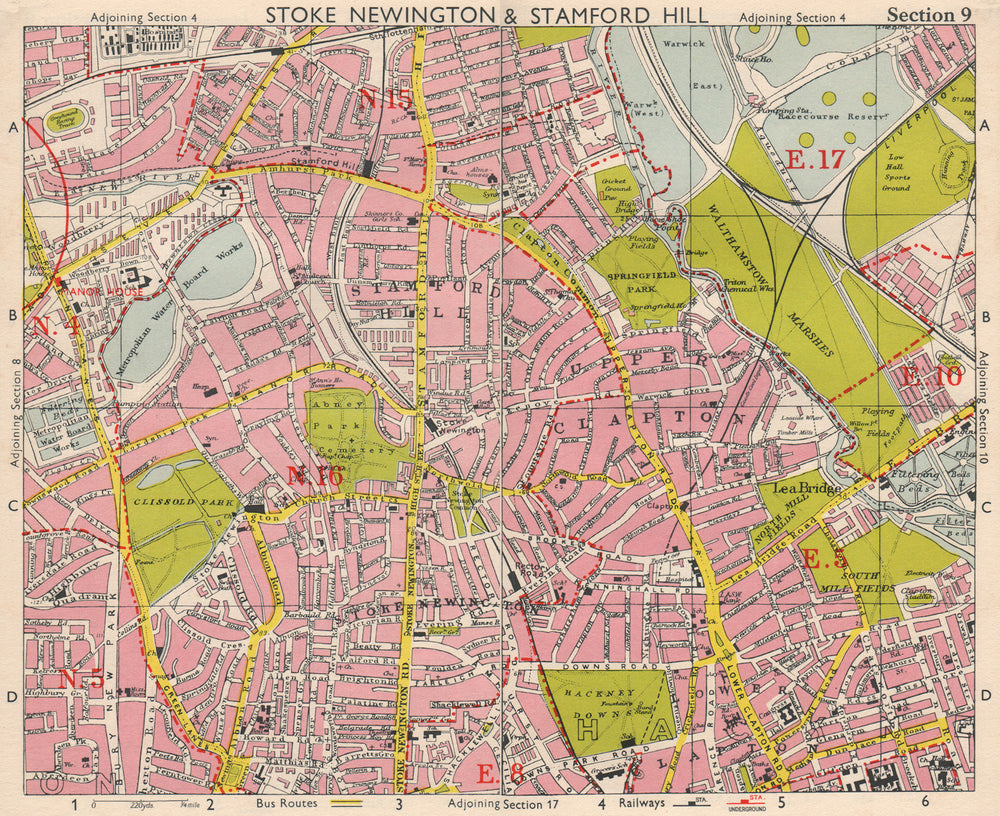 NE LONDON. Stoke Newington Stamford Hill Clapton South Tottenham BACON 1963 map