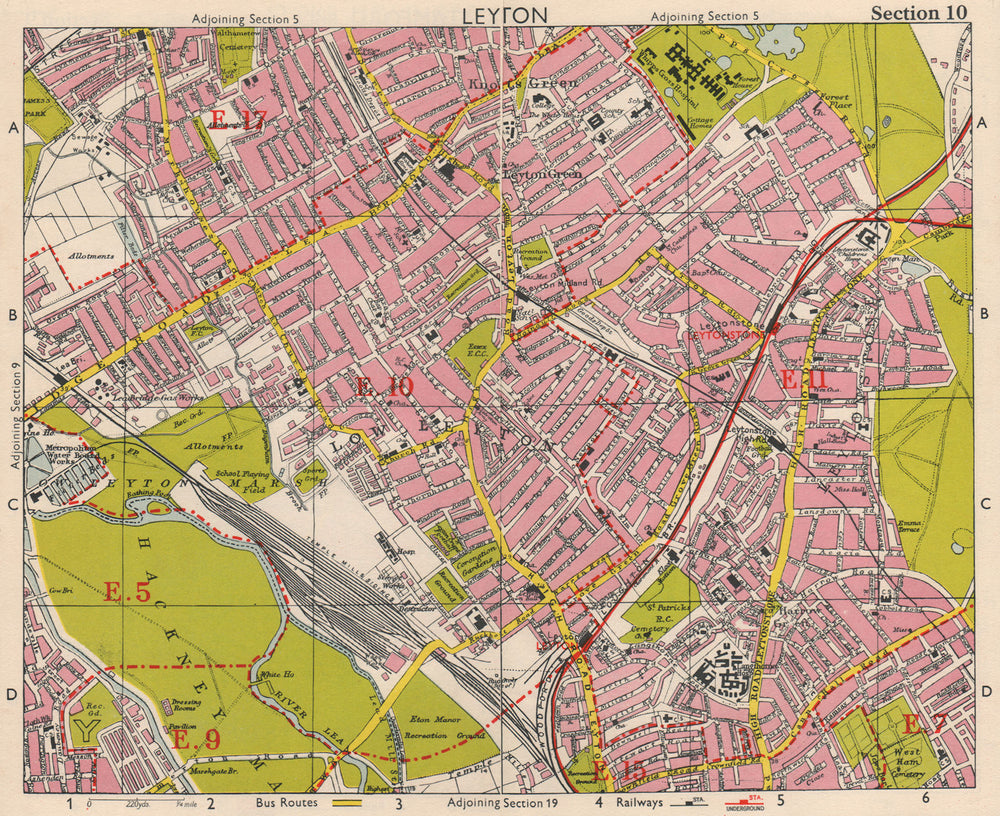 NE LONDON. Leyton Leytonstone Hackney Marshes Knotts Green. BACON 1963 old map