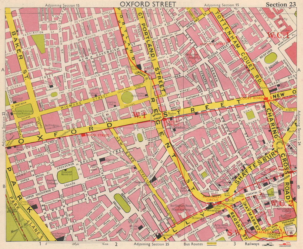 LONDON W1 Marylebone Mayfair Soho Fitzrovia West End Bloomsbury. BACON 1963 map