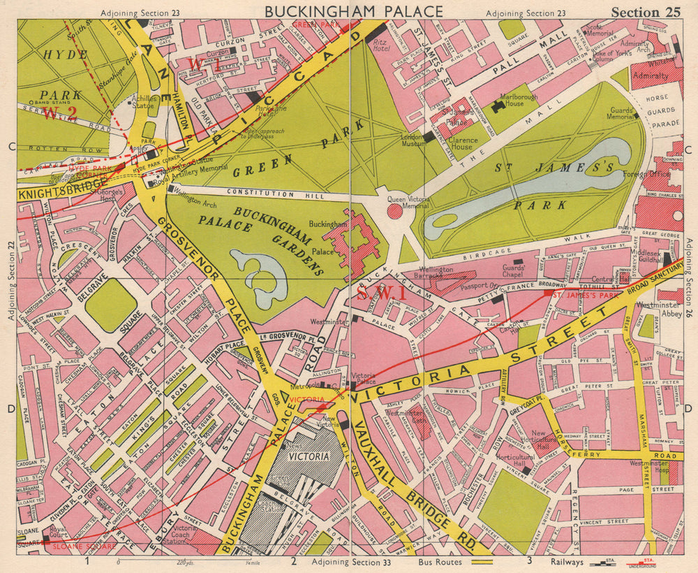 LONDON SW1. Belgravia Victoria Westminster Green/St James's Park. BACON 1963 map