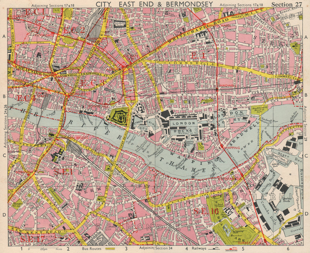 LONDON. City East End Bermondsey Stepney Rotherhithe Whitechapel.BACON 1963 map