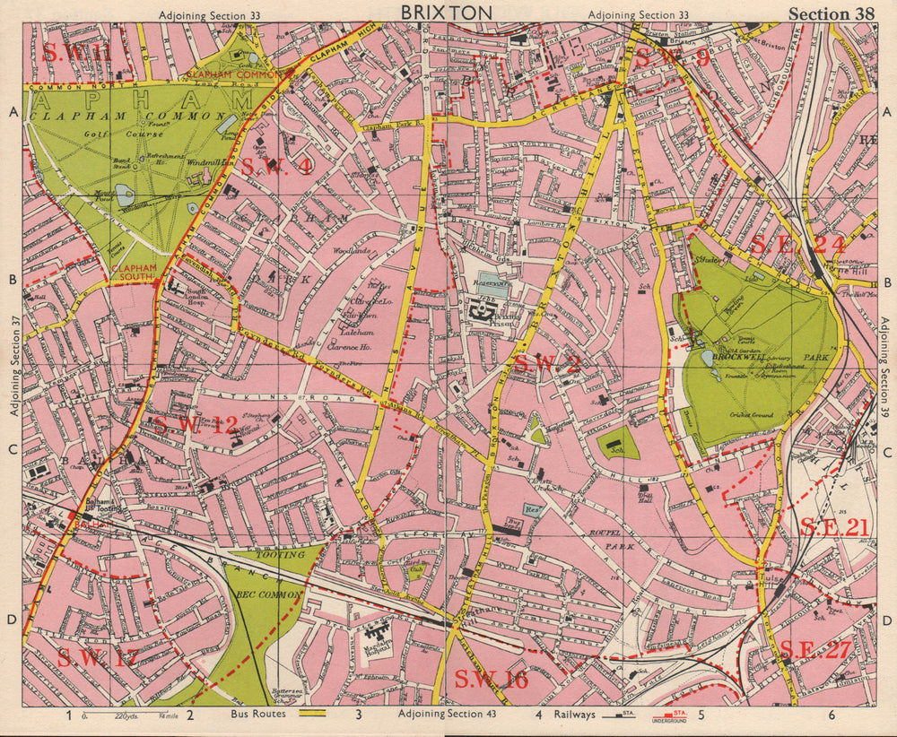 S LONDON. Brixton Clapham Balham Herne Hill Streatham Tusle Hill.BACON 1963 map