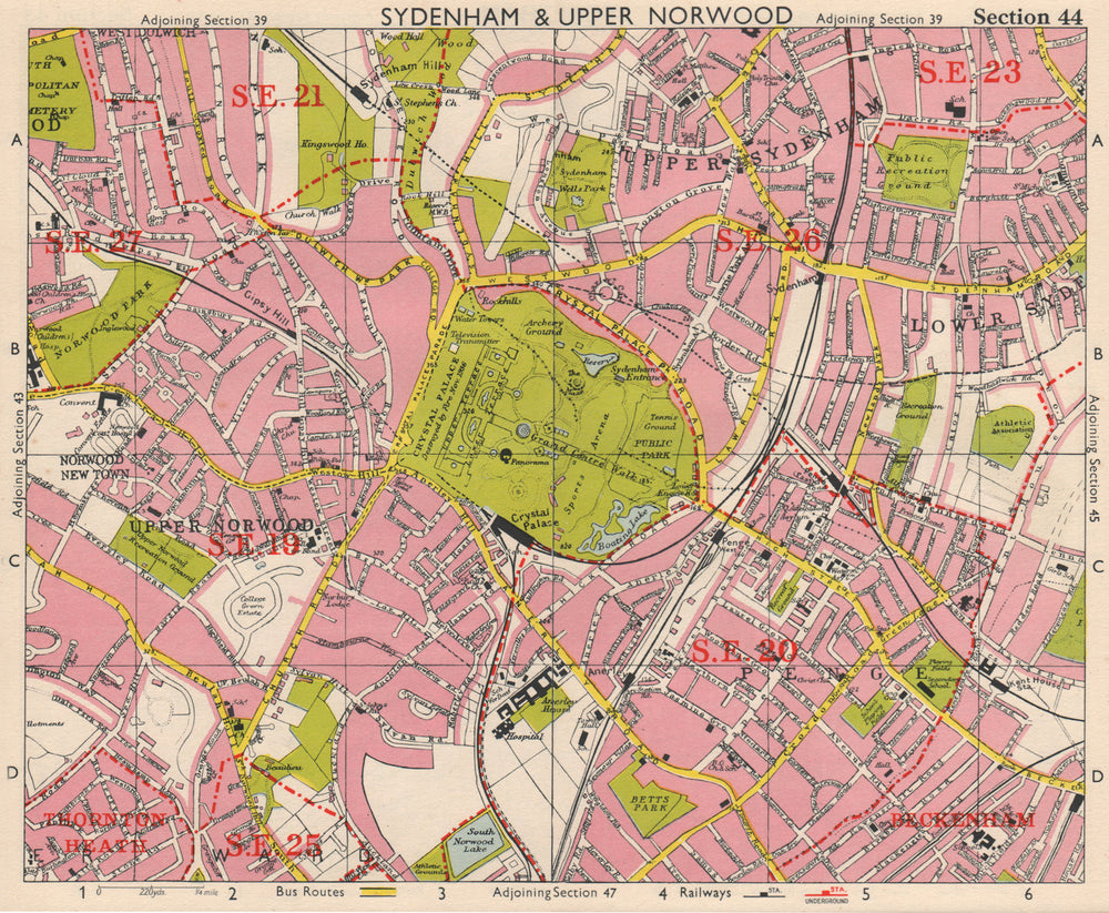 SE LONDON. Sydenham Upper Norwood Crystal Palace Sydenham Penge. BACON 1963 map