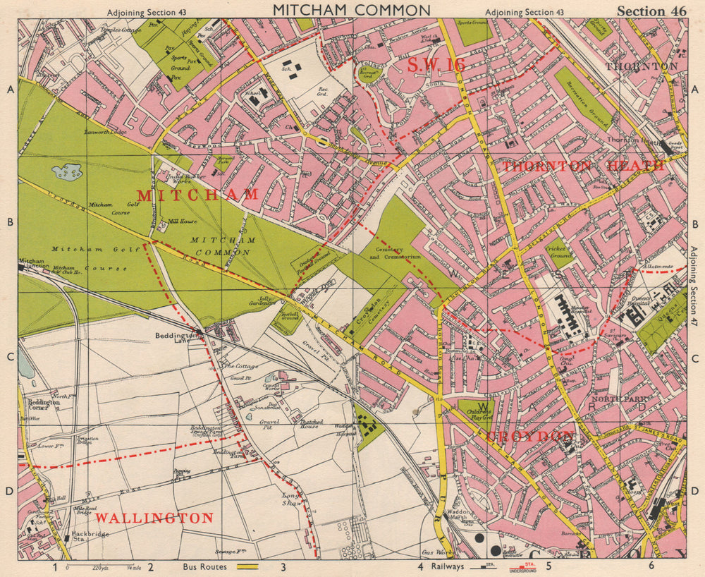 S LONDON. Mitcham Common Thornton Heath Croydon Beddington. BACON 1963 old map
