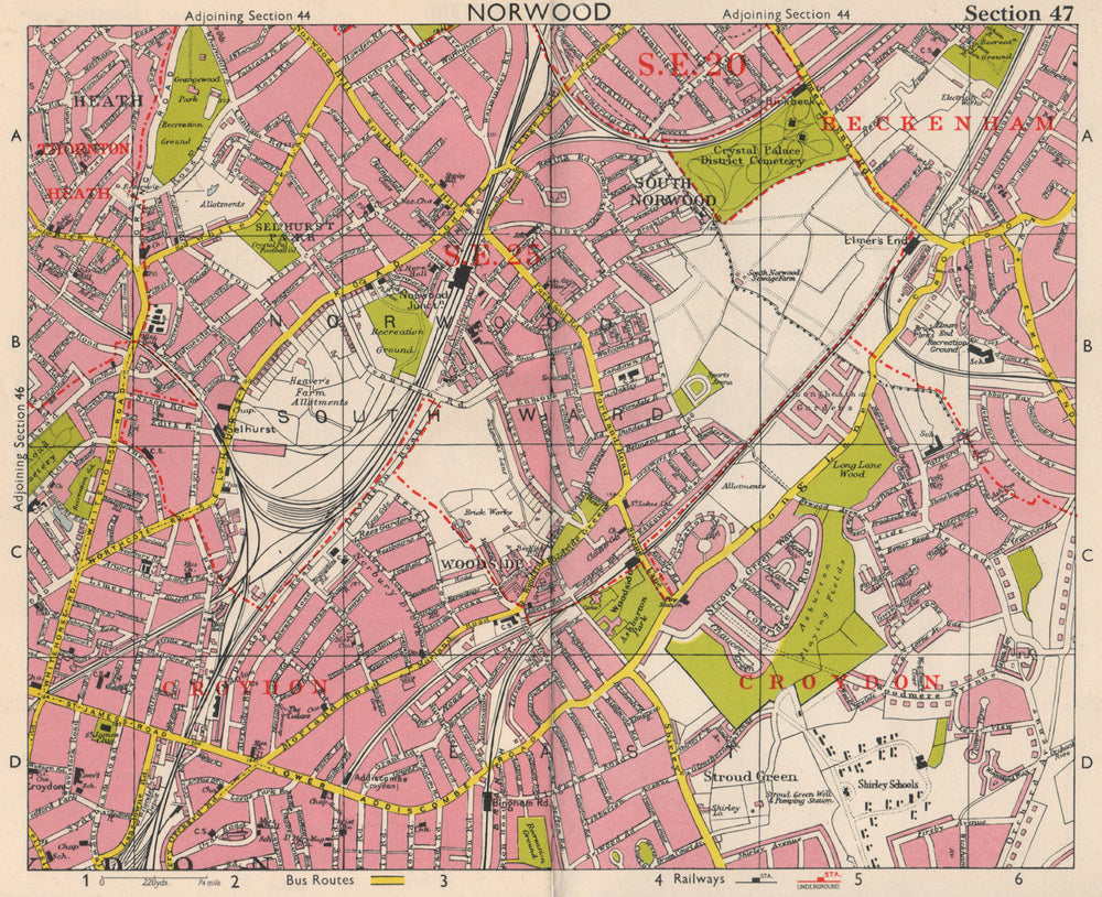 S LONDON. Norwood Elmer's End Selhurst Croydon Addiscombe. BACON 1963 old map
