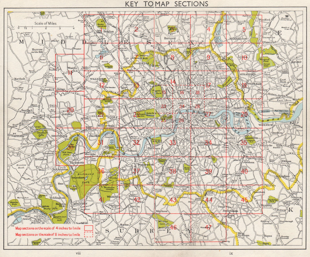 LONDON. Index map. Roads. BACON 1968 old vintage plan chart