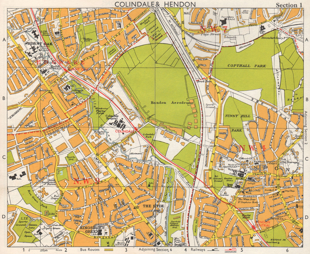 NW LONDON. Colindale Hendon aerodrome Kingsbury Green Burnt Oak. BACON 1968 map