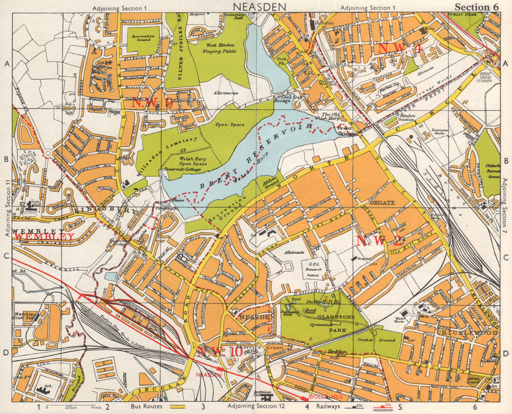 NW LONDON. Neasden Cricklewood Hendon Kingsbury Oxgate Brent. BACON 1968 map