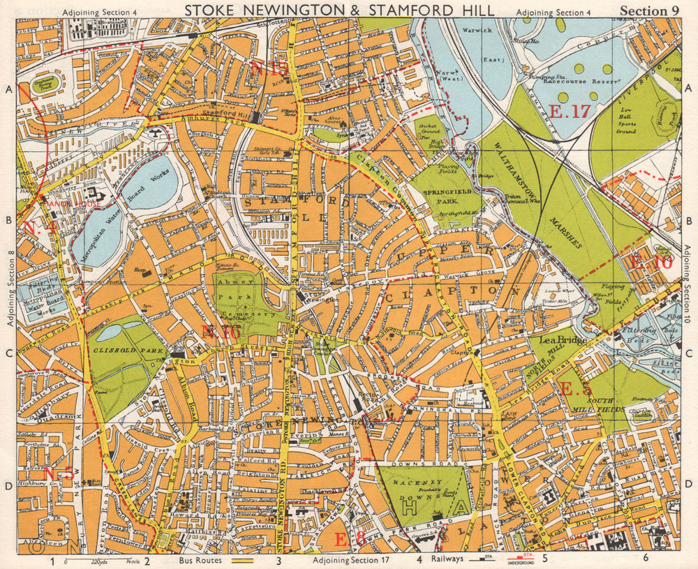 NE LONDON. Stoke Newington Stamford Hill Clapton South Tottenham BACON 1968 map
