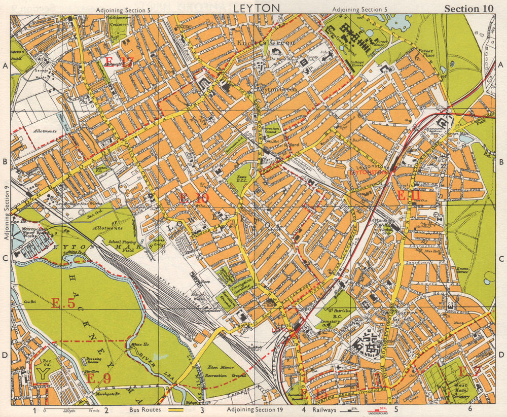 NE LONDON. Leyton Leytonstone Hackney Marshes Knotts Green. BACON 1968 old map