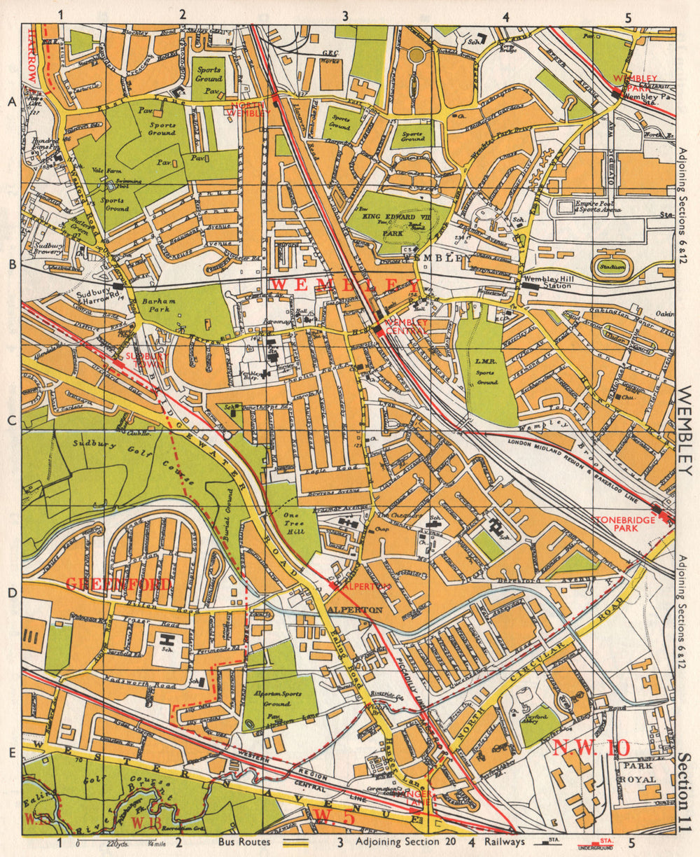 NW LONDON. Wembley Sudbury Alperton Park Royal Hanger Lane. BACON 1968 old map
