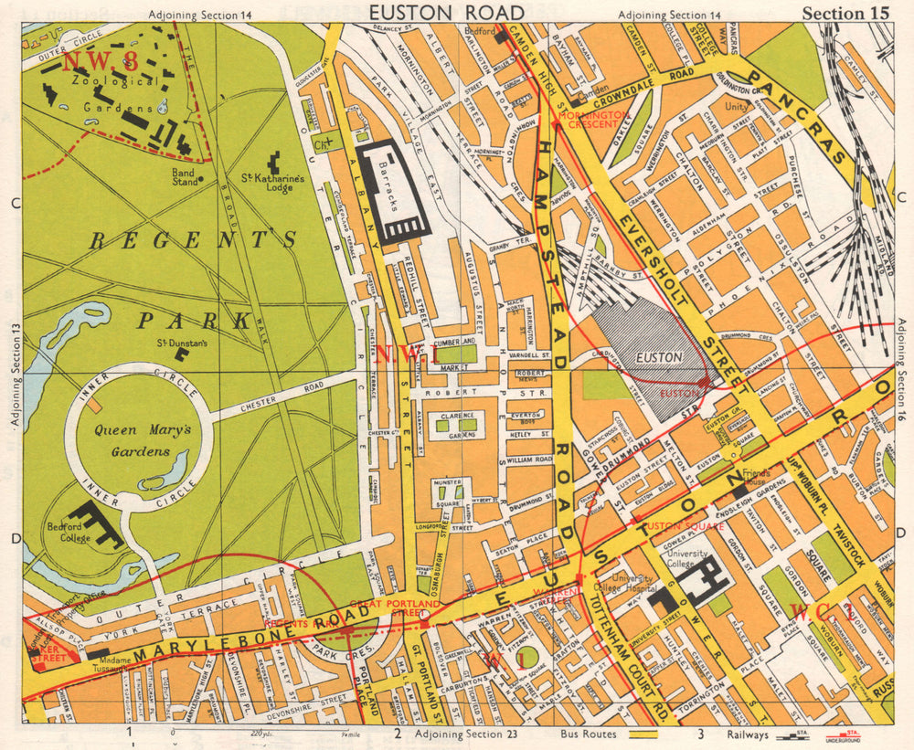LONDON W1 WC1 NW1 Euston Regent's Park Bloomsbury Fitzrovia. BACON 1968 map