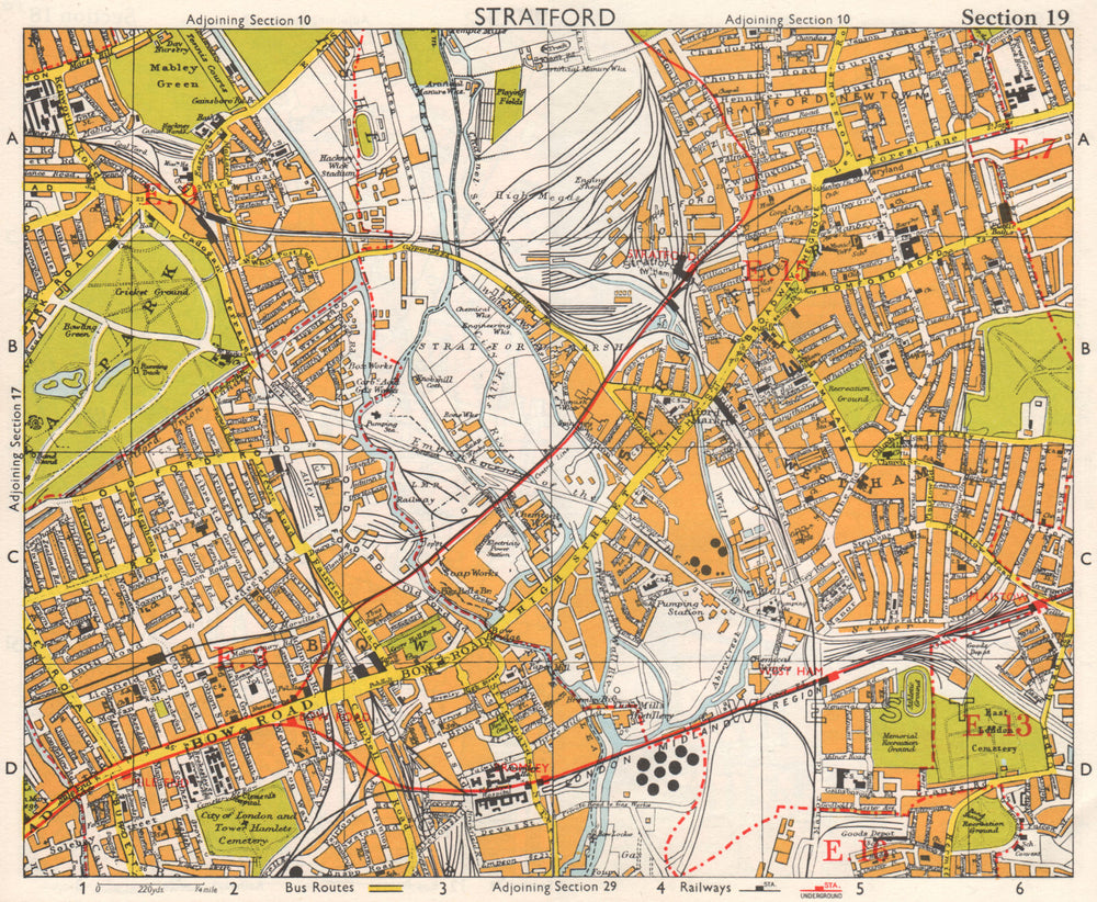 NE LONDON. Stratford Bow Hackney Wick West Ham Old Ford Plaistow.BACON 1968 map