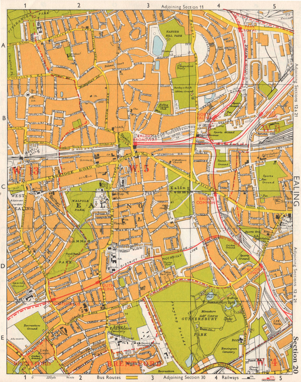 W LONDON. Ealing Park Royal West Acton Town Gunnersbury Park. BACON 1968 map