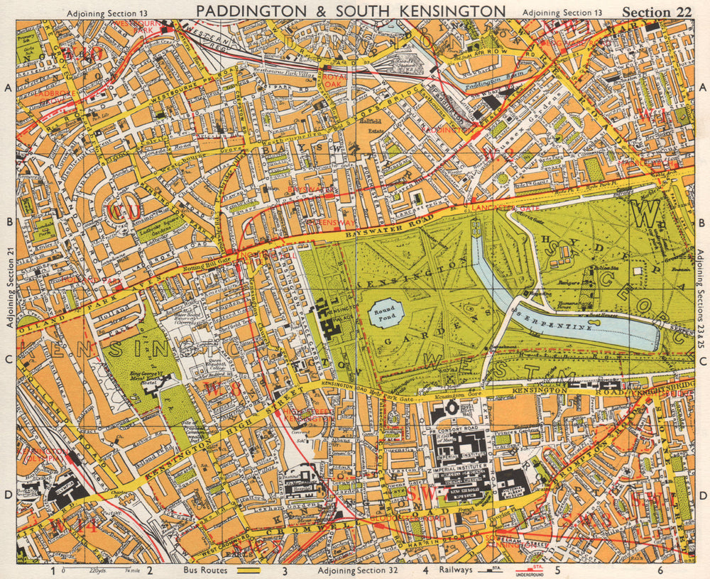 W LONDON. Paddington South Kensington Bayswater Notting Hill. BACON 1968 map