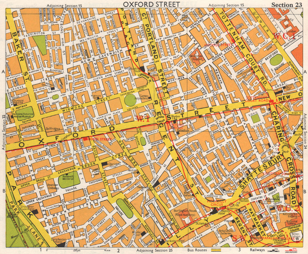 LONDON W1 Marylebone Mayfair Soho Fitzrovia West End Bloomsbury. BACON 1968 map