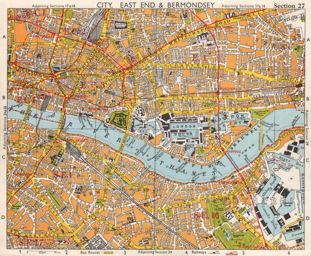 LONDON. City East End Bermondsey Stepney Rotherhithe Whitechapel.BACON 1968 map