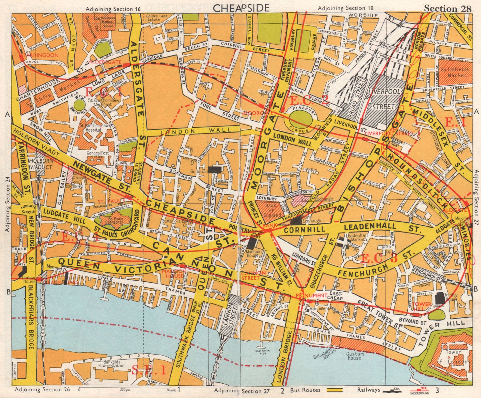 CITY OF LONDON EC1 EC2 EC3 EC4. Post Office. Broad street station.BACON ...