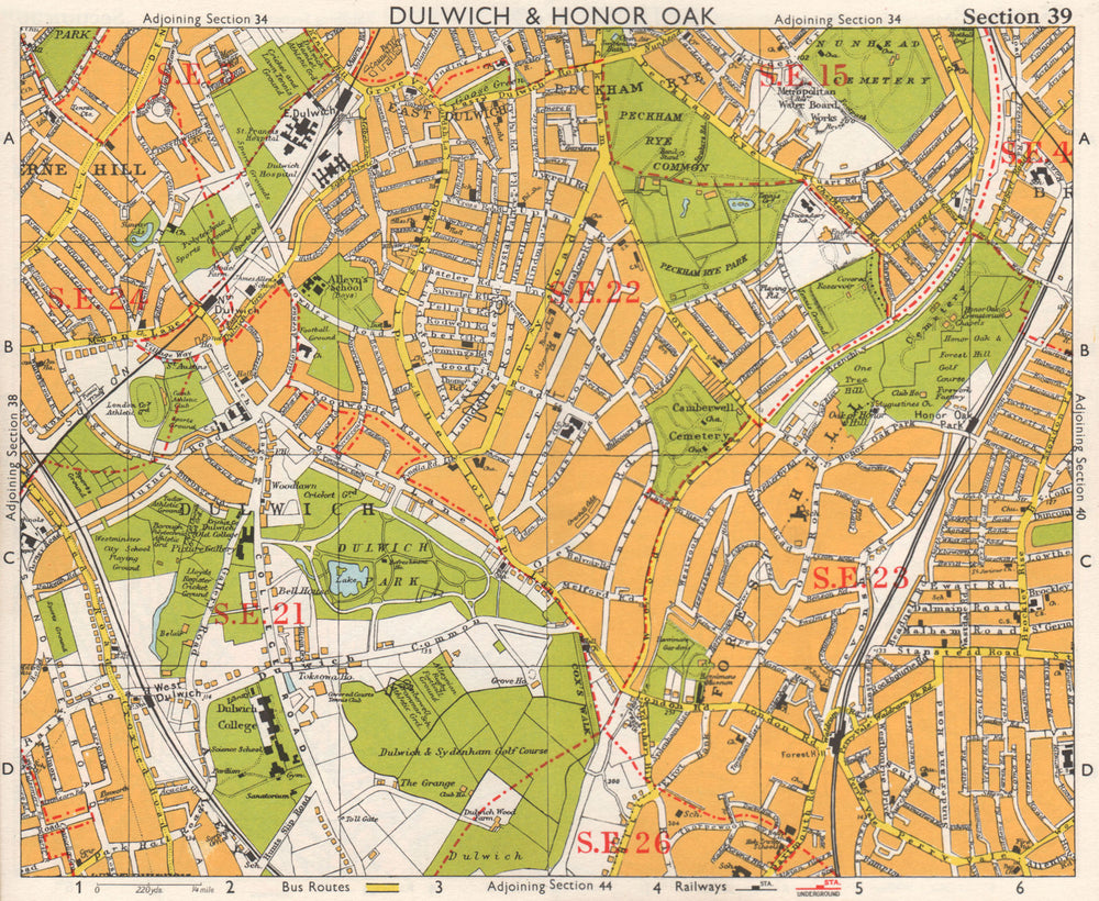 SE LONDON. Dulwich Honor Oak Forest Hill Herne Hill Peckham Rye. BACON 1968 map