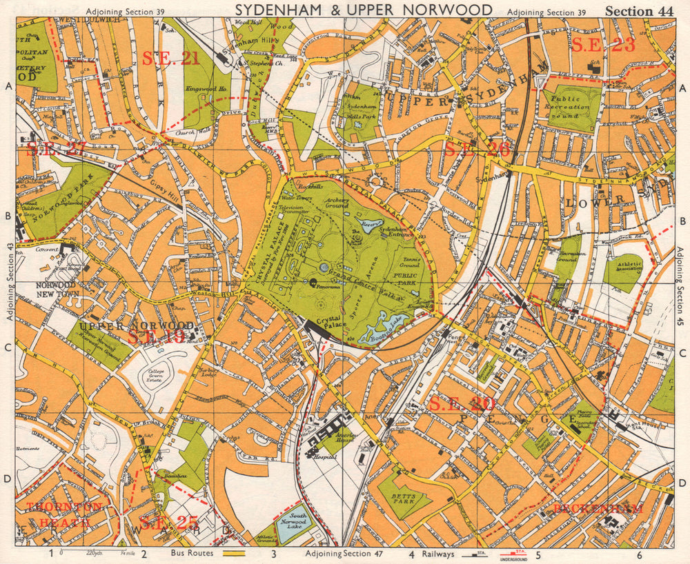 SE LONDON. Sydenham Upper Norwood Crystal Palace Sydenham Penge. BACON 1968 map