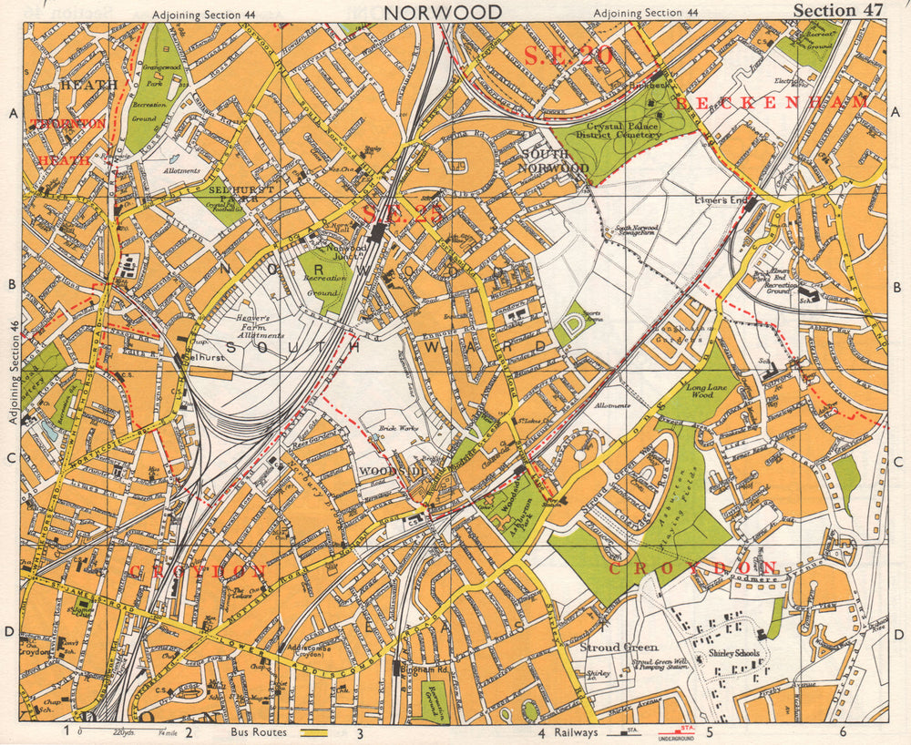 S LONDON. Norwood Elmer's End Selhurst Croydon Addiscombe. BACON 1968 old map
