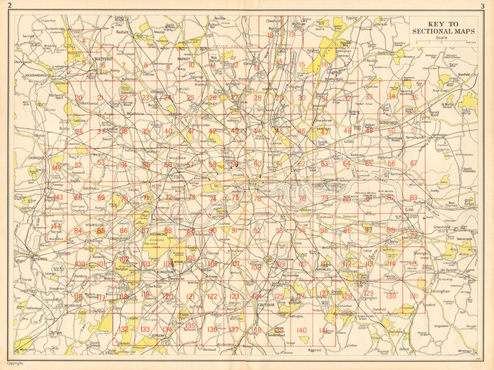 LONDON. Index map. GEOGRAPHERS' A-Z 1948 old vintage plan chart ...