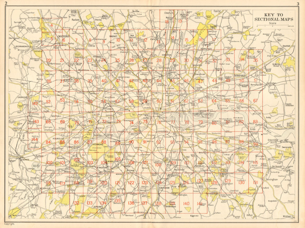 LONDON. Index map. GEOGRAPHERS' A-Z 1948 old vintage plan chart